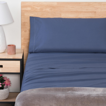 Sábana Encimera de Algodón Percal Bio TEX HOME Cama 150 cm Azul