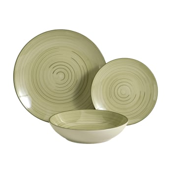 Vajilla de Gres 18 pzas - Espiral Verde Oliva