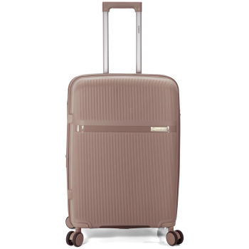 Maleta Mediana Trolley Rigida, 65x40x27 cm, Doble Rueda, Extensible, Super Light, Beige