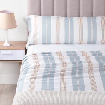 Juego de Sábanas 3 Piezas de Algodón Cama 90 cm DON ALGODON Textura Rayas Blanco