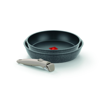 Set 2 Sartenes MONIX One Click Pietra, Antiadherente, de Aluminio, 22-26 cm, con Mango Desmontable