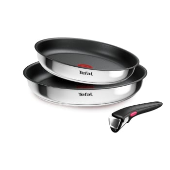 Set 2 Sartenes Tefal Ingenio Cook eat, Antiadherente, de Acero Inoxidable, Apto Inducción, 22 y 26 cm, con Mango Extraíble