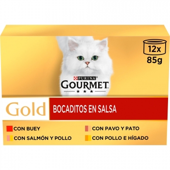 Comida húmeda surtido de carne en salsa para gato adulto Purina Gourmet Gold 12x85 g