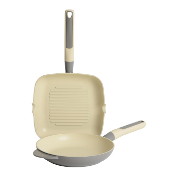 Pack Sartén y Asador SANPIETRO Cream, Antiadherente Cerámico, de Aluminio fundido, Apto Inducción, 24cm + 24x24cm