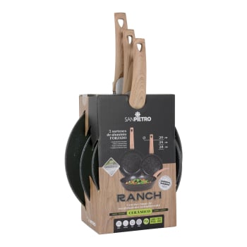 Set 3 Sartenes SANPIETRO Ranch, Antiadherente Cerámico, de Aluminio Forjado,  Apto Inducción, 20-24-28 cm