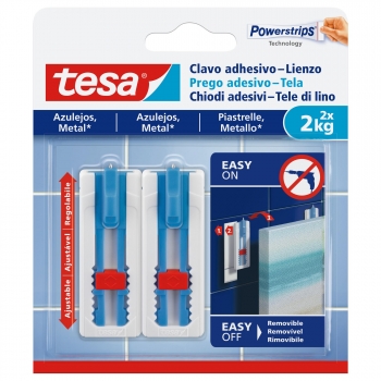 Clavos Adhesivos Ajustables Lienzos 2x2 kg para Azulejos y Metal Tesa Powerstrips