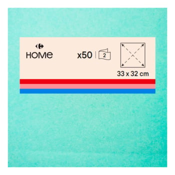 Servilletas de papel 2 capas 33x32 cm CARREFOUR HOME 50 unid. - Turquesa