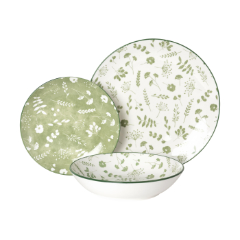 Vajilla de Porcelana 12 pzas IDEALCASA Fiore - Verde