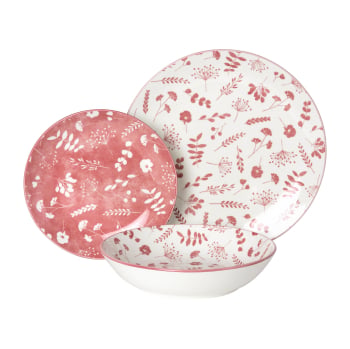 Vajilla de Porcelana 12 pzas IDEALCASA Fiore - Roja