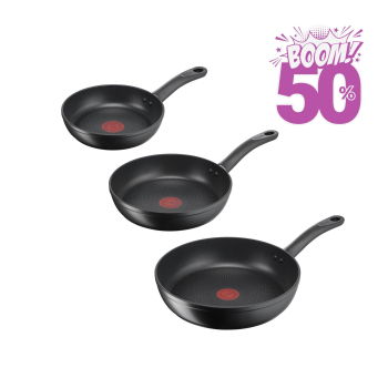 Set 3 Sartenes TEFAL Black Sand, Antiadherente, de Aluminio, Apto Inducción, 20-24-28 cm