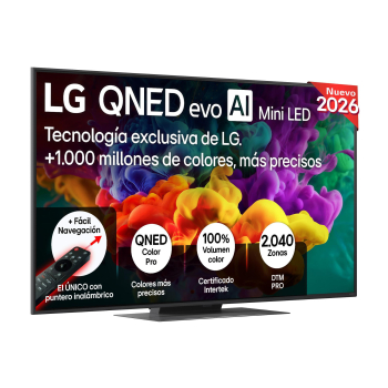 Smart TV QNED evo 55″ (139,7 cm) LG 55QNED87B6A con IA, 4K MiniLED, 144 Hz, Procesador Inteligente a8 AI Processor 4K Gen3, Dolby Digital Plus, AI Sound Pro