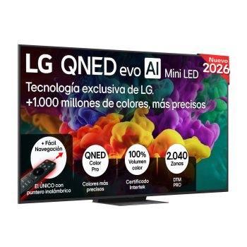 Smart TV QNED evo 65″ (165,1 cm) LG 65QNED87B6A con IA, 4K MiniLED, 144 Hz, Procesador Inteligente a8 AI Processor 4K Gen3, Dolby Digital Plus, AI Sound Pro