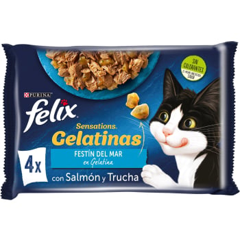 Comida húmeda en gelatina selección pescado para gato Purina Felix Sensations 4x85 g