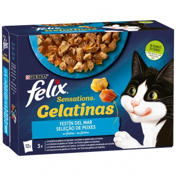 Gelatina selección de pescados para gatos Felix Sensations Purina 12 sobres