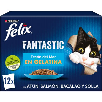 Comida húmeda en gelatina festín del mar para gato Purina Felix Fantastic 12x85 g