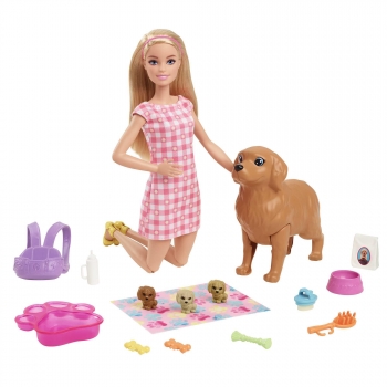 Barbie y sus Cachorros Muñeca Rubia y Perritos de Juguete +3 Años