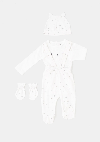 Conjunto pantalón, body, gorro y manoplas sostenibles para recién nacido Unisex TEX