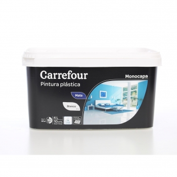 Pintura plástica mate blanco monocapa acrílico ecolabel Carrefour 4L