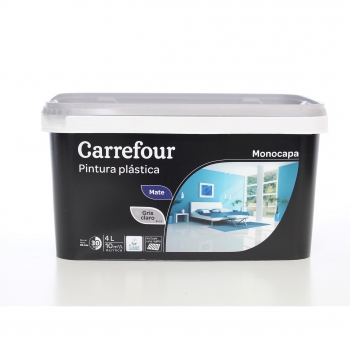 Pintura plástica mate gris claro monocapa acrílico ecolabel Carrefour 4L