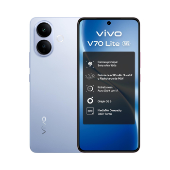 Móvil – vivo V70 LITE, Titanium Blue, 256 GB, 6 GB RAM, 6.77″ AMOLED, Dimensity 7400-Turbo, 6500 mAh