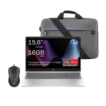 Ordenador Portátil  HP 15-fc1000, Ryzen 5 7520U, 16GB, 512GB SSD, FHD, 15,6″ – 39,62 cm, W11 Home con Ratón y Bolsa
