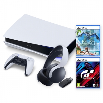 PlayStation 5 Estándar 825GB + Auriculares Pulse 3D + Horizon 2 Forbidden West + Gran Turismo 7