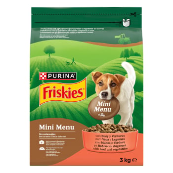 Pienso de buey para perro adulto mini Purina Friskies Menú 3 Kg.