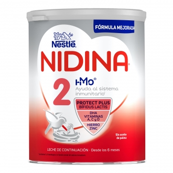 Leche infantil de continuación desde los 6 meses en polvo Nestlé Nidina 2 sin aceite de palma lata 800 g.