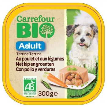Tarrina de pollo con vegetales para perros Carrefour Bio 300 g.