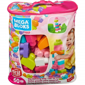 Mega Bloks - Juego de Construcción de 60 Piezas con Bolsa Ecológica Rosa