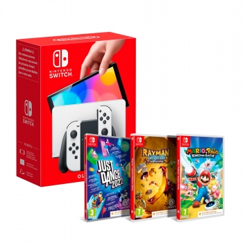 Nintendo Switch OLED Blanca + Just Dance 2022 + Rayman Legends + Mario Rabbids Kingdom Battle (Digitales)