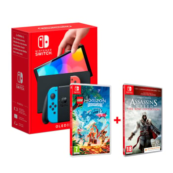 Consola Nintendo Switch OLED Neón + Pack Lego Horizon Adventures + Assassin's Creed Ezio Collectio para Switch