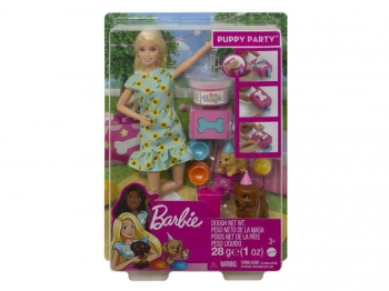 Barbie Fiesta De Perritos De Cumpleaños Muñeca Rubia Con Mascotas De Juguete Y Juego De Plastilina (mattel Gxv75)