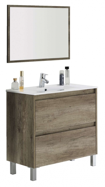 Mueble De Baño O Aseo Con Espejo Y Lavamanos Cerámico Color Nordik Estilo Moderno