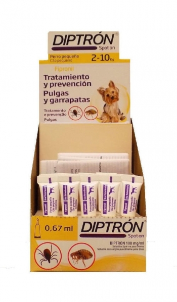 Expositor 30 Pipetas Diptron Para Perros Pequeños 2-10 Kg Anti Pulgas Y Garrapatas