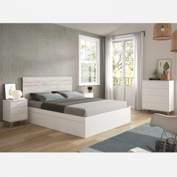 Conjunto Muebles Dormitorio Habitación Estilo Nórdico Blanco 150 Cm (cabecero + 2 Mesitas + Cama + Cómoda)