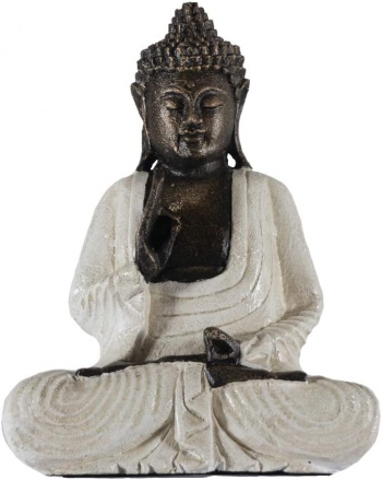 Figura De Buda Meditando En Color Blanco Rústico | 32 Cm De Alto