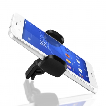 Soporte Coche Smartphone Fijación Rejilla Ventilación Gira 360º Akashi Negro
