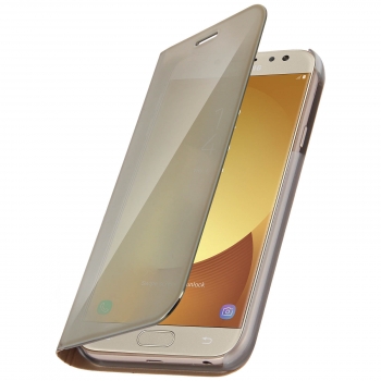 Funda Libro Efecto Espejo Oro Samsung Galaxy J5 2017 Tapa Translúcida Soporte