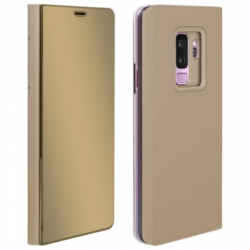 Funda Libro Efecto Espejo Oro Samsung Galaxy S9 Plus Tapa Translúcida Soporte