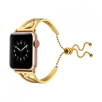 Correa Apple Watch 42 / 44 Mm Brazalete De Acero Inoxidable Y Colgante – Oro