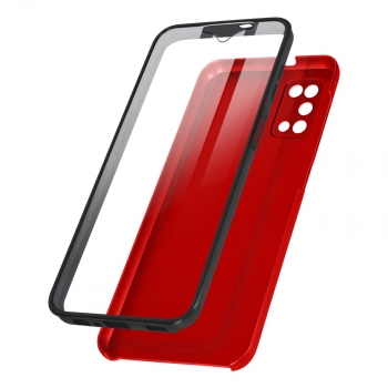 Funda Samsung Galaxy A03s Trasera Rígida Rojo Delantera Flexible Transparente