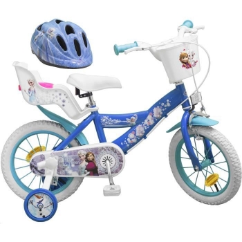 Bicicleta Y Casco Frozen 14 + - Niño Niña - Azul Y Blanco