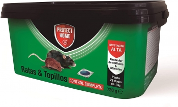Protect Home - Raticida En Pasta Para Ratas Y Topillos, Infestación Alta, Contról Completo, 72 Dosis De 10gr