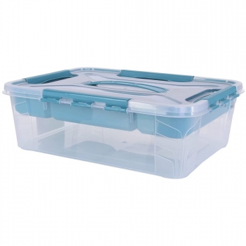 Caja Con Tapa, Asa Y Bandeja Organizadora Keeeper 39x29x12,4cm Aqua Blau