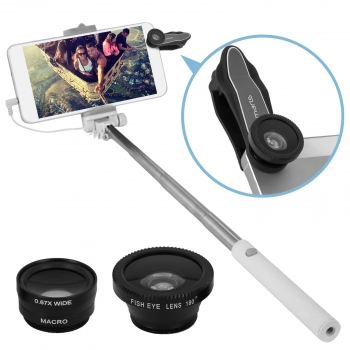 Pack Palo Selfie + Kit De Objetivos 4smarts Para Smartphone - Blanco
