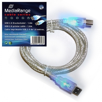 Mediarange - Cable Impresora Usb 2.0 Con Leds 1.8mts