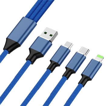Cable De Carga Trenzado 3 En 1 Lightning Tipo C Micro Usb Cargador Y Cable De Sincronización