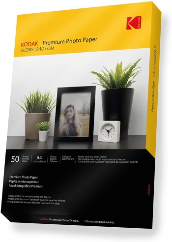 Papel Fotográfico Kodak Premium 240gsm, Tamaño A4 210x297mm, 50 Hojas, Brillo Impresoras Inyección De Tinta