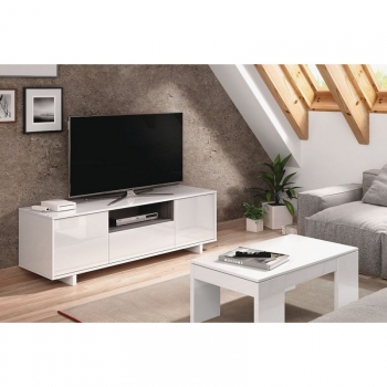 Mueble Zaida Comedor Tv Moderno Color Blanco Brillo Y Ceniza, Dimensiones 150x47x41 Cm